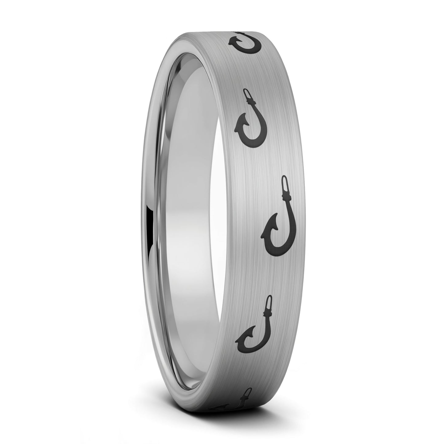Polynesian Fishing Hook Brushed Tungsten Men's Wedding Band