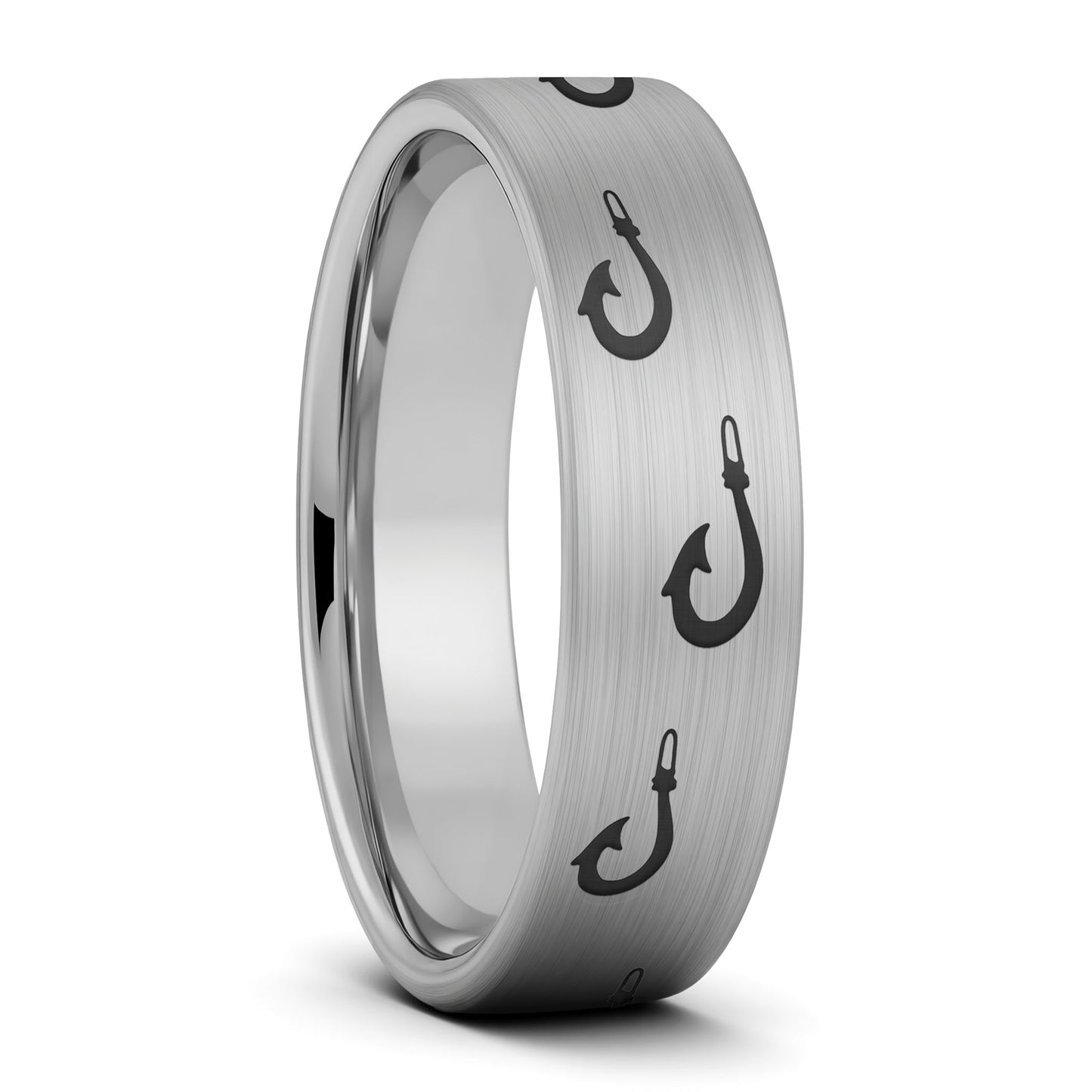 Polynesian Fishing Hook Brushed Tungsten Men's Wedding Band