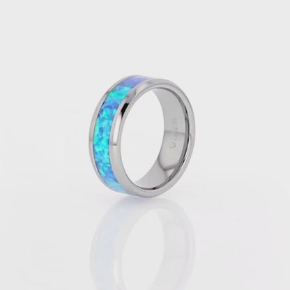 Tungsten Men's Wedding Band with Blue & Green Opal Inlay