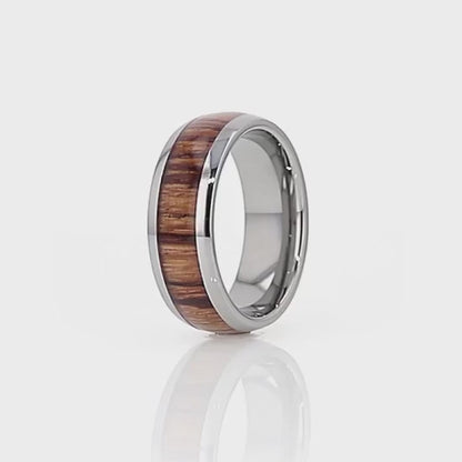 Domed Tungsten Men's Wedding Band with Zebra Wood Inlay