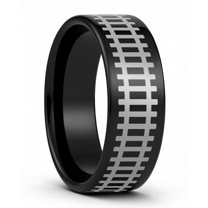 Railroad Tracks Tungsten Men's Wedding Band