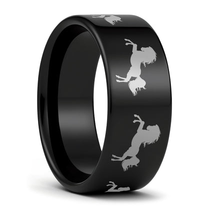 Rearing Horse Tungsten Men's Wedding Band