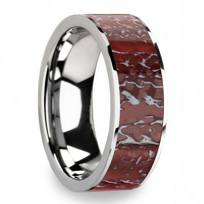 Alliance pour homme en or jaune 14 carats avec incrustation d'os de dinosaure rouge