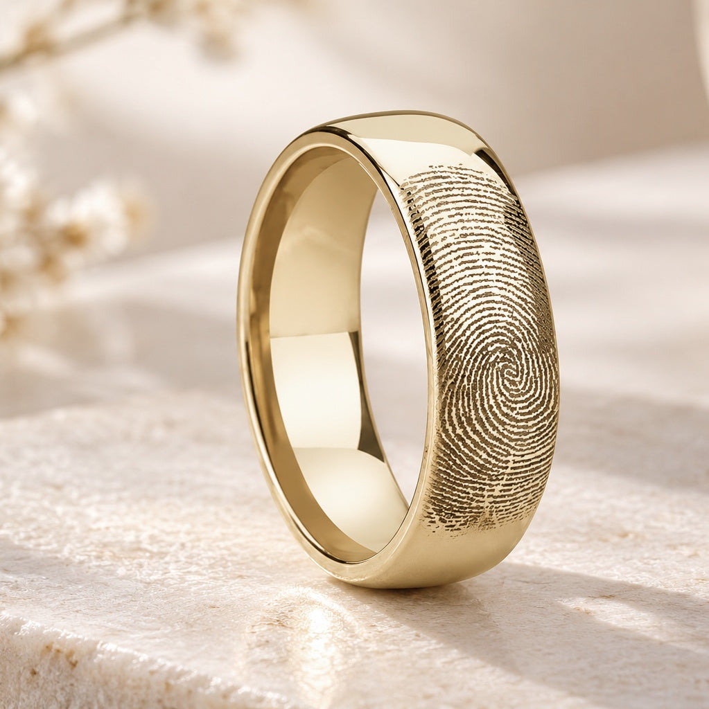 Custom Fingerprint Engraved Gold Tungsten Men's Ring