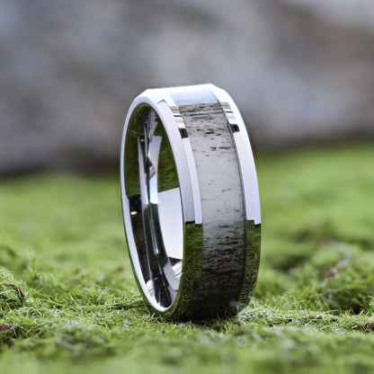 Tungsten Men's Wedding Band with Ombre Deer Antler Inlay