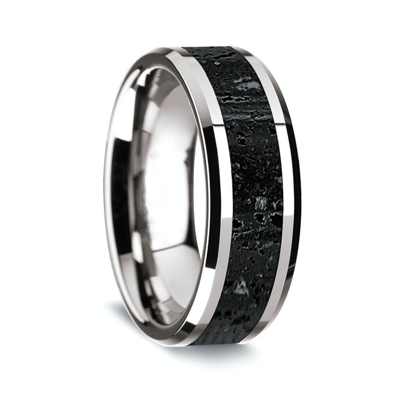 14k Gold Men's Wedding Band with Lava Rock Inlay
