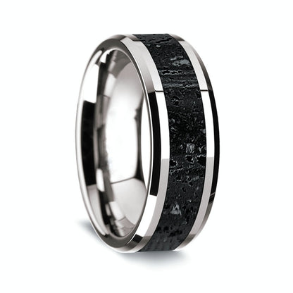 14k Gold Men's Wedding Band with Lava Rock Inlay
