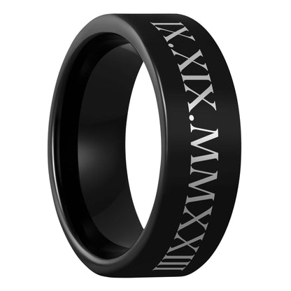 Custom Roman Numeral Tungsten Men's Wedding Band