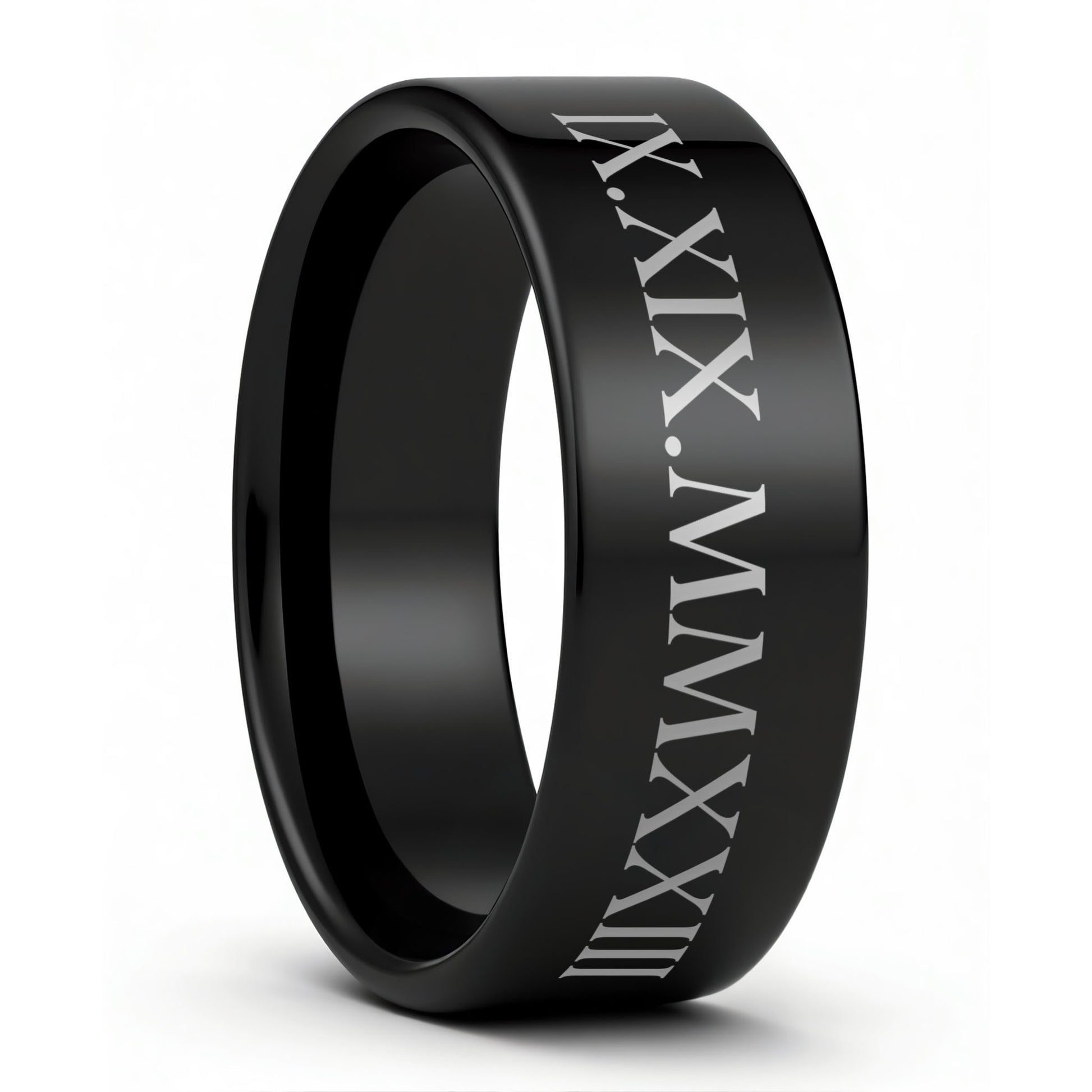 Black ring with Roman numerals on a white background