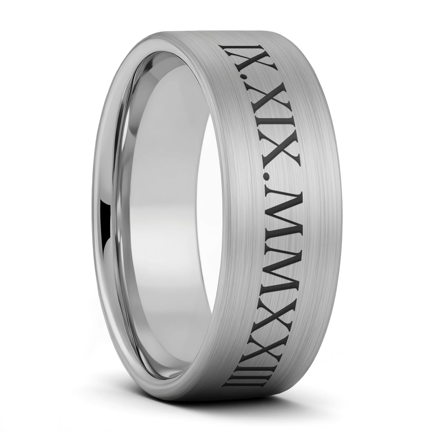 Custom Roman Numeral Tungsten Men's Wedding Band