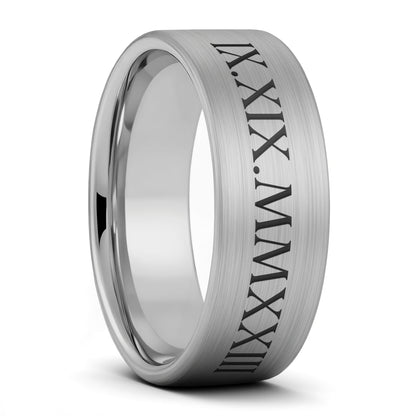 Custom Roman Numeral Tungsten Men's Wedding Band