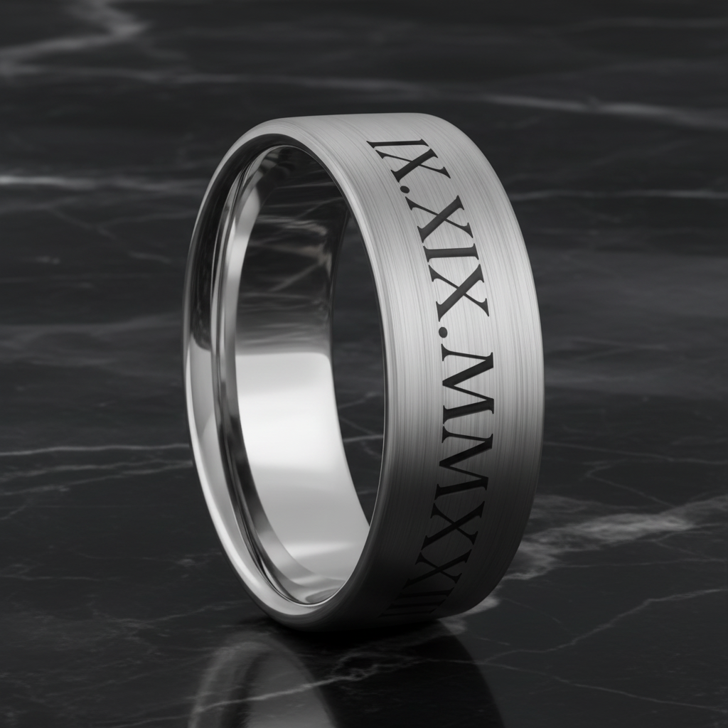 Custom Roman Numeral Tungsten Men's Wedding Band