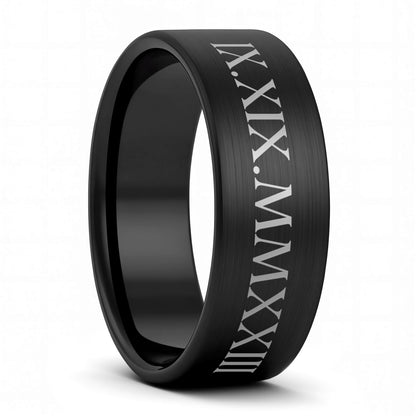 Custom Roman Numeral Tungsten Men's Wedding Band
