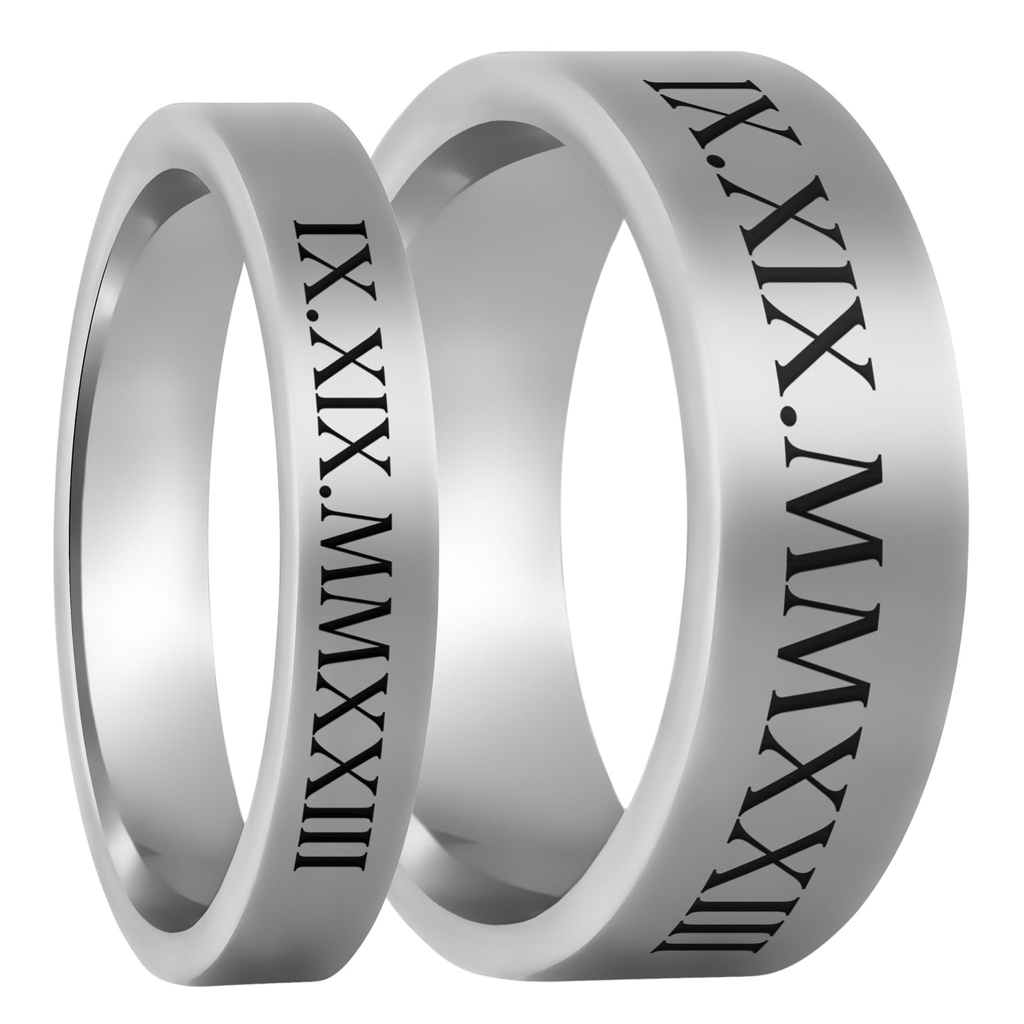 Roman Numeral Date Tungsten Couple's Matching Wedding Band Set