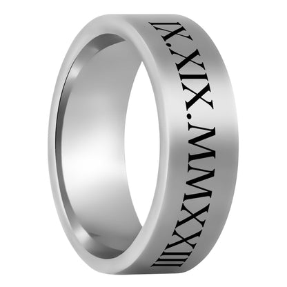 Custom Roman Numeral Tungsten Men's Wedding Band