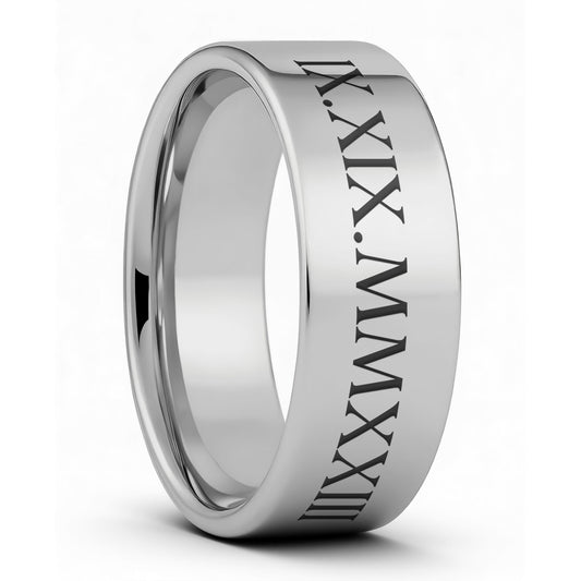 Custom Roman Numeral Tungsten Men's Wedding Band