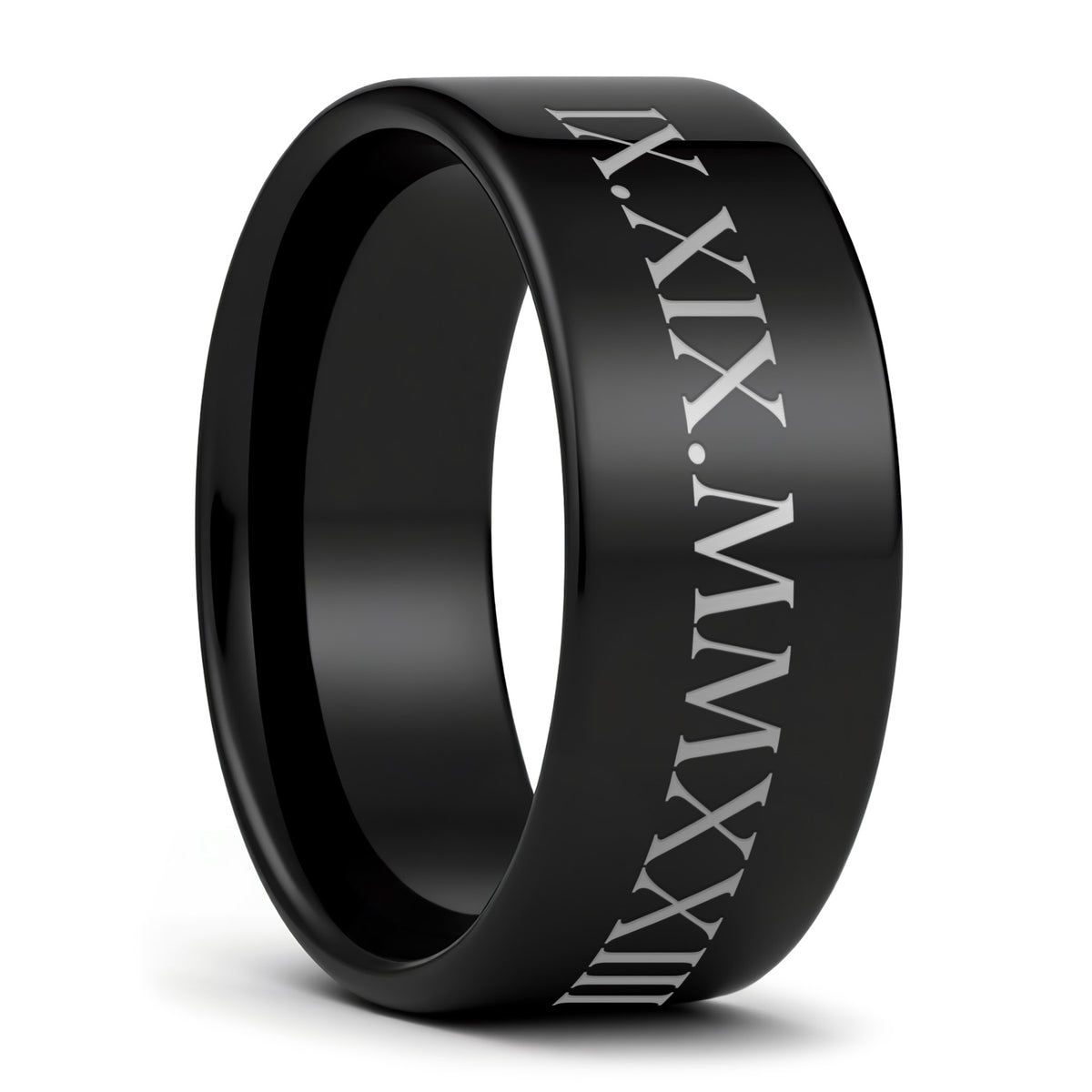 Alianza de boda de tungsteno con números romanos personalizada para hombre