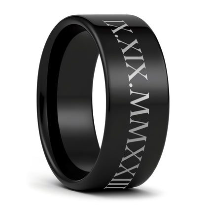 Alianza de boda de tungsteno con números romanos personalizada para hombre