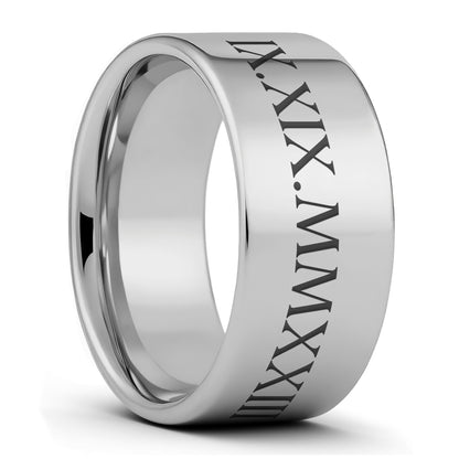 Alliance pour homme en tungstène avec chiffres romains et date