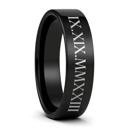 Custom Roman Numeral Tungsten Men's Wedding Band