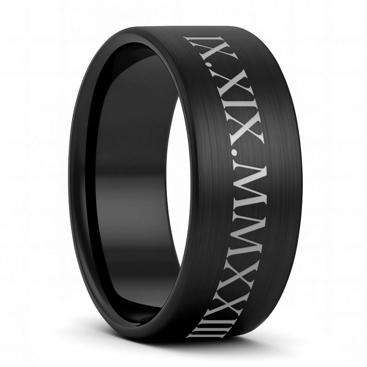 Alianza de boda de tungsteno con números romanos personalizada para hombre