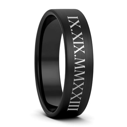Custom Roman Numeral Tungsten Men's Wedding Band