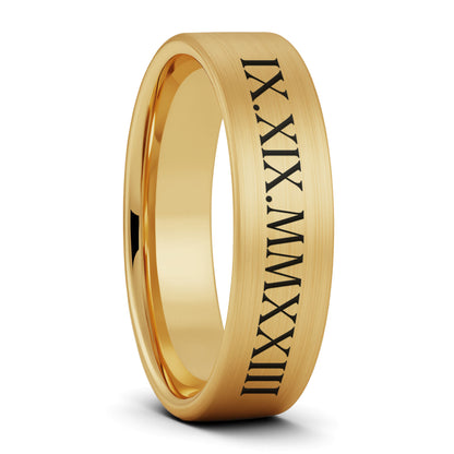 Custom Roman Numeral Tungsten Men's Wedding Band