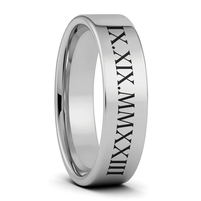 Custom Roman Numeral Tungsten Men's Wedding Band
