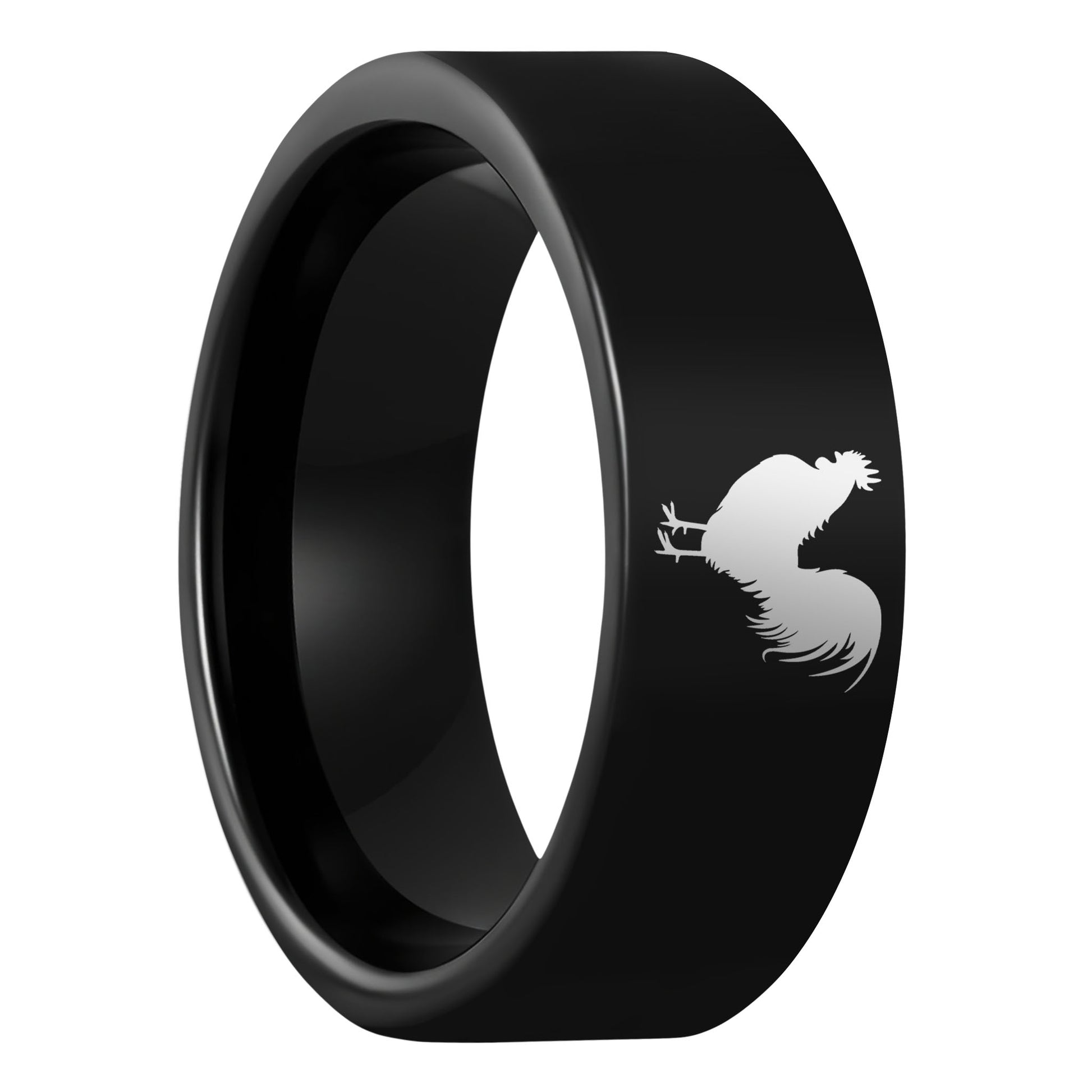 One Rooster Black Tungsten Men's Wedding Band displayed on a plain white background