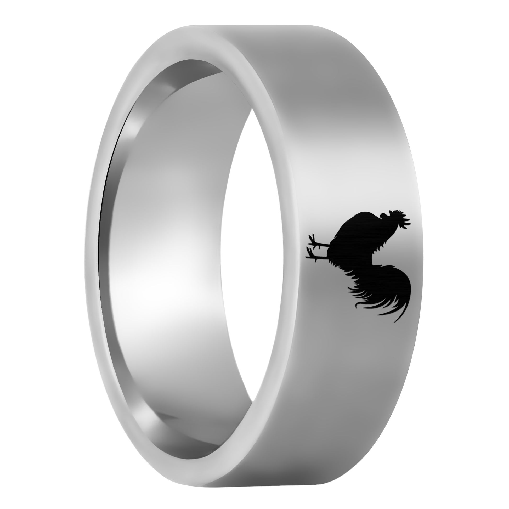 One Rooster Tungsten Men's Wedding Band displayed on a plain white background