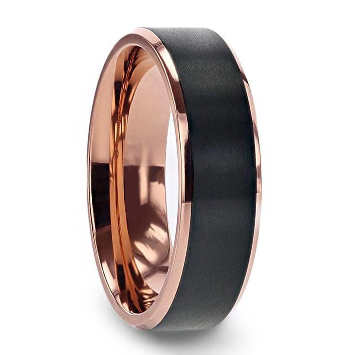 Alianza de titanio chapada en oro rosa para hombre con centro negro