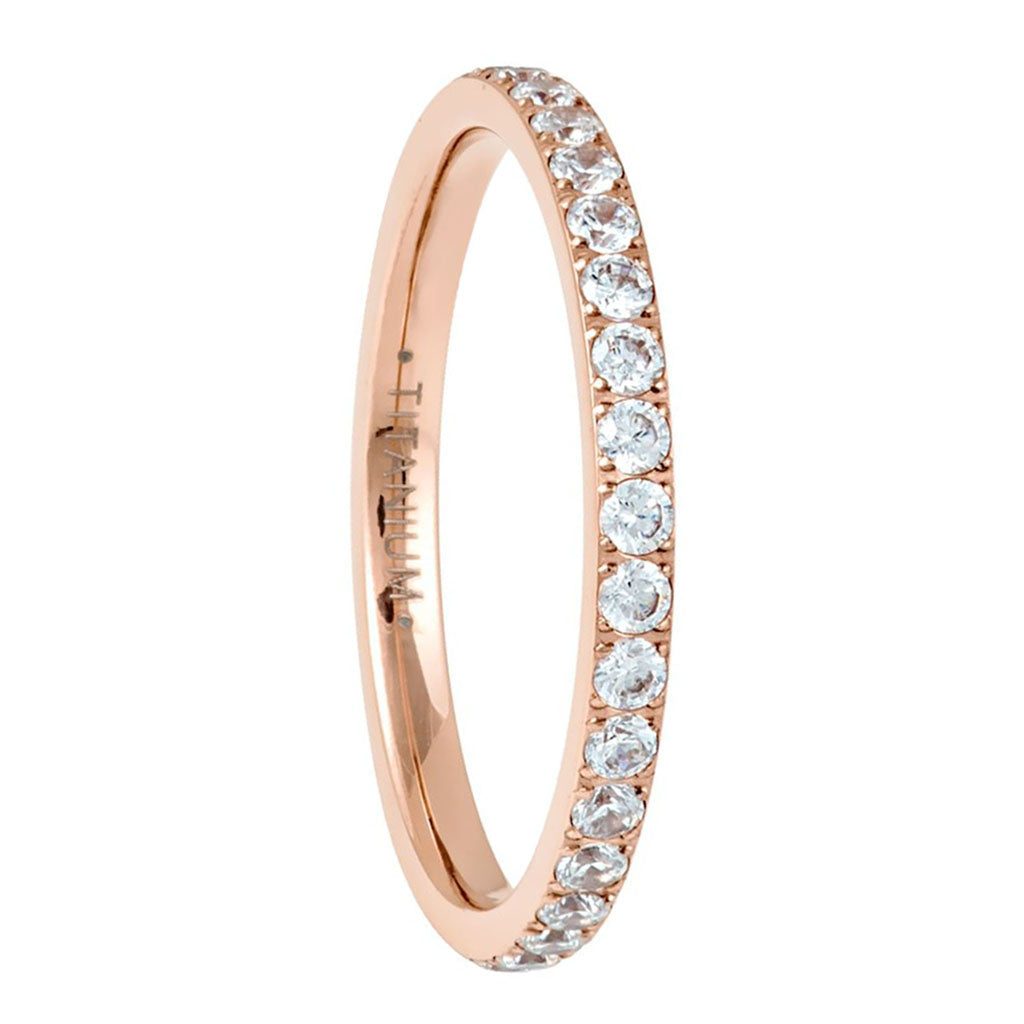 Titanium Women's Wedding Band with Eternity Cubic Zirconia