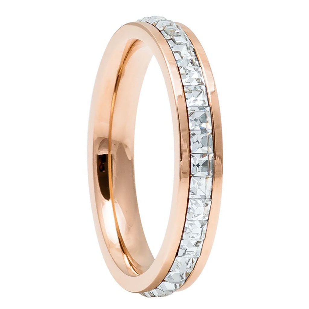 Titanium Women's Wedding Band with Eternity Square Cubic Zirconia