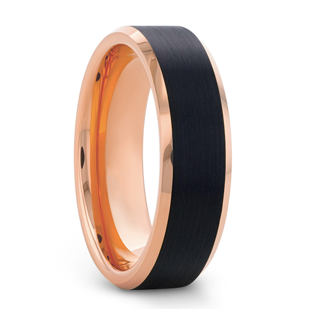 Bague pour homme en or rose et tungstène noir - Main Image