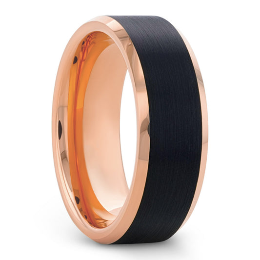 Rose Gold Tungsten Men's Wedding Band with Black Center