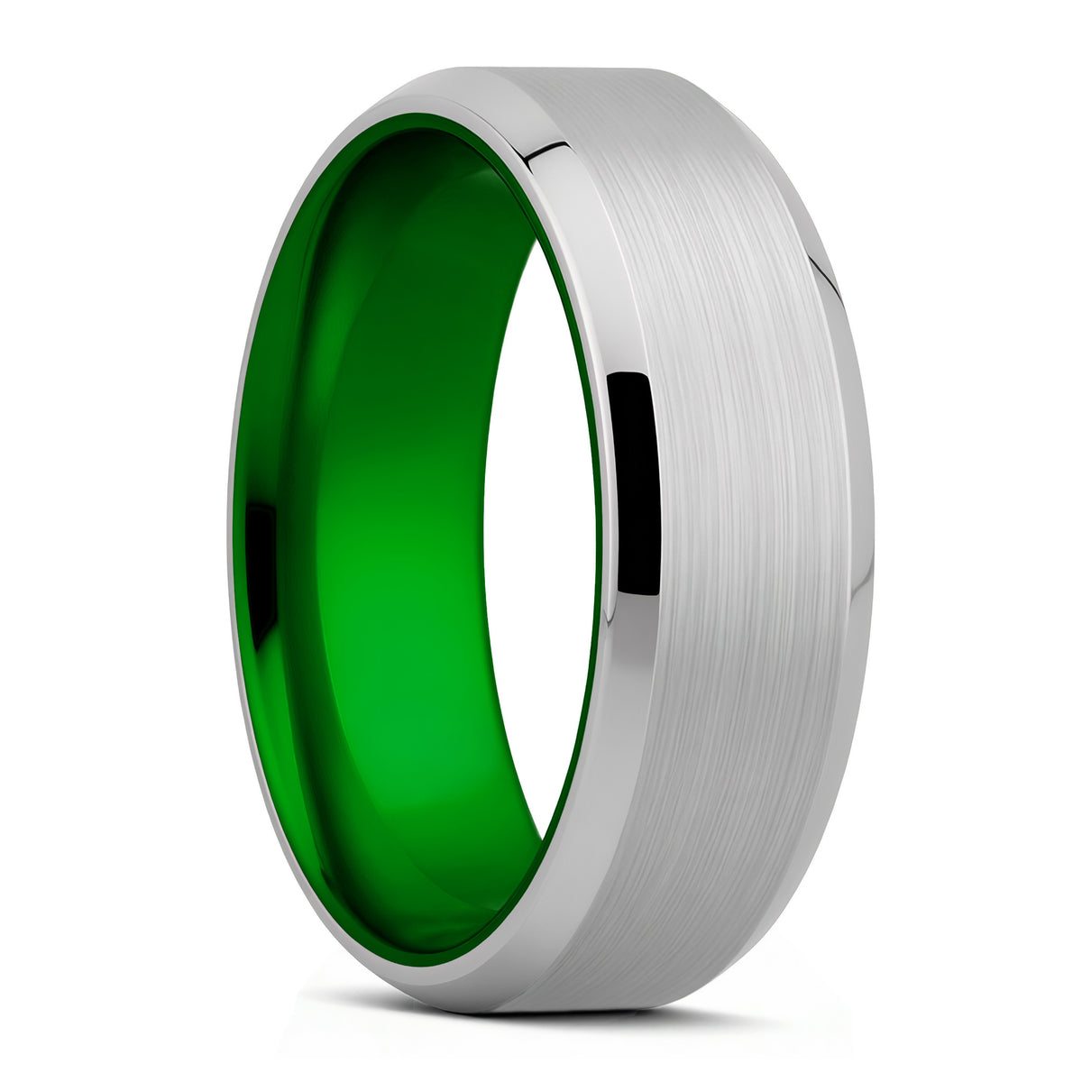 Alliance en satin de cobalt avec bords biseautés et centre vert