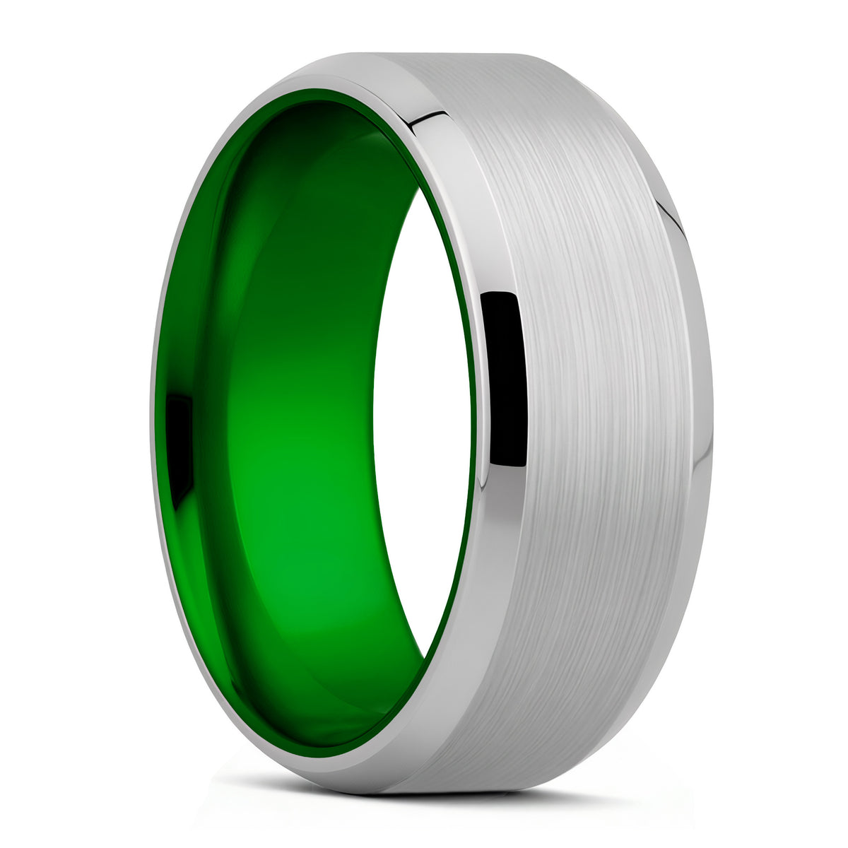 Alliance en satin de cobalt avec bords biseautés et centre vert