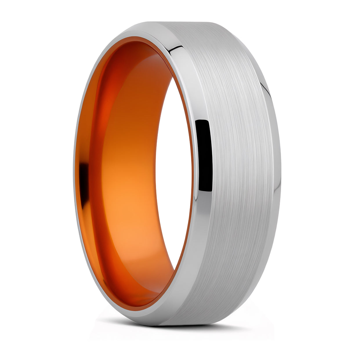 Satin Cobalt Wedding Band with Beveled Edges & Orange Center