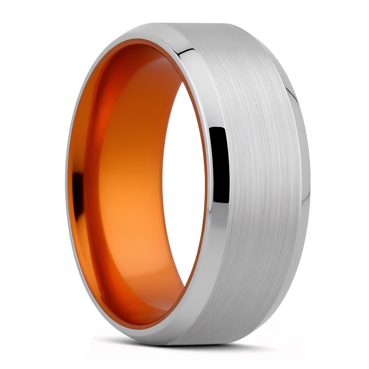 Satin Cobalt Wedding Band with Beveled Edges & Orange Center