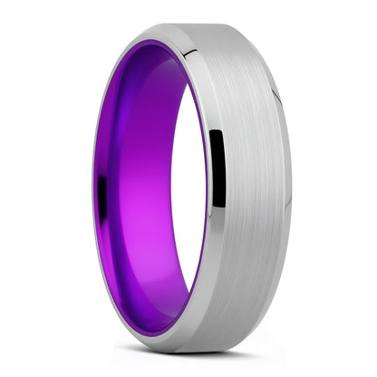 Satin Cobalt Wedding Band with Beveled Edges & Purple Center