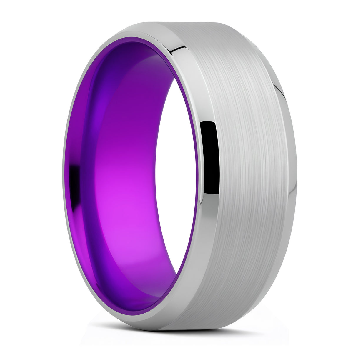Satin Cobalt Wedding Band with Beveled Edges & Purple Center