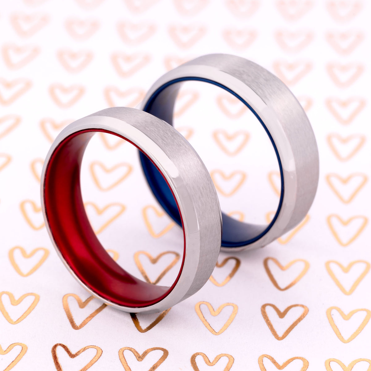Satin Cobalt Wedding Band with Beveled Edges & Blue Center