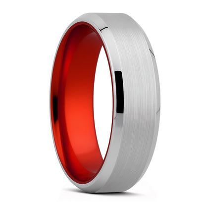 Satin Cobalt Wedding Band with Beveled Edges & Red Center