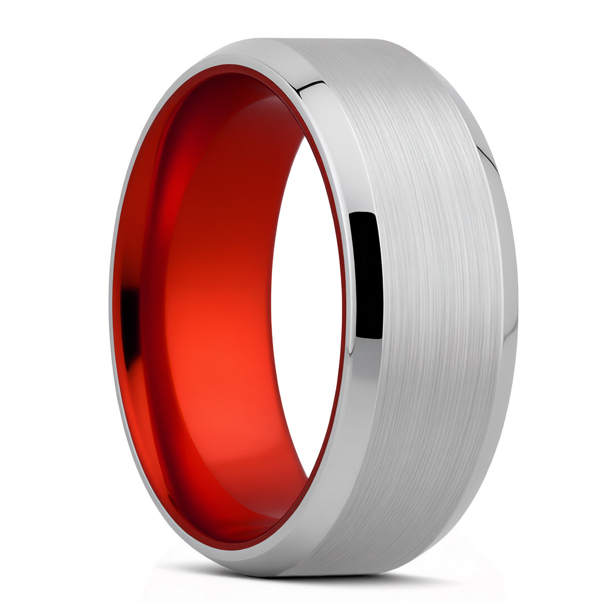 Satin Cobalt Wedding Band with Beveled Edges & Red Center