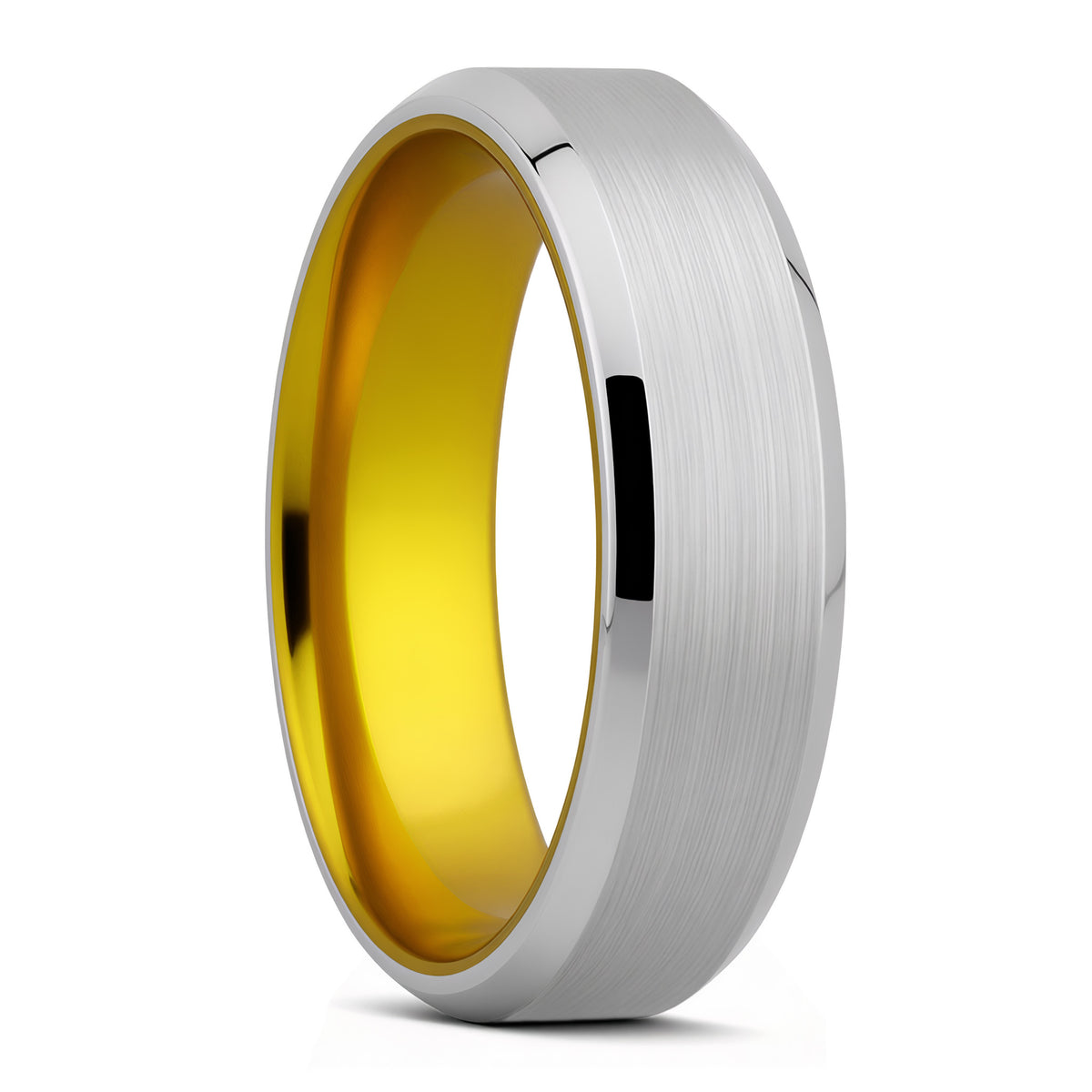 Alliance en satin de cobalt avec bords biseautés et centre jaune