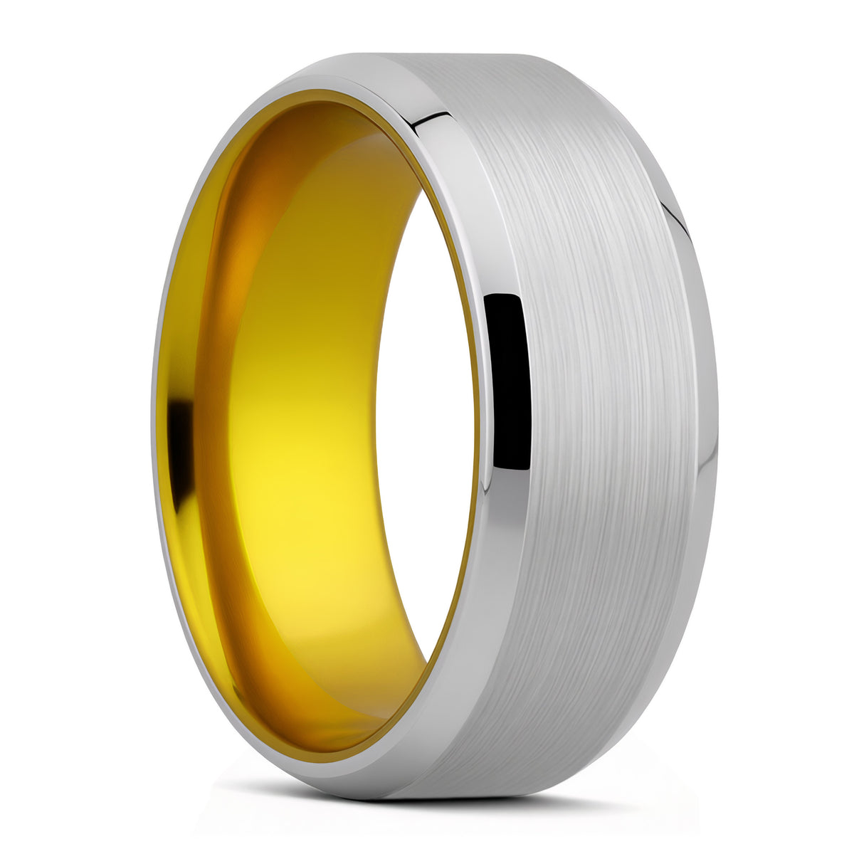 Alliance en satin de cobalt avec bords biseautés et centre jaune