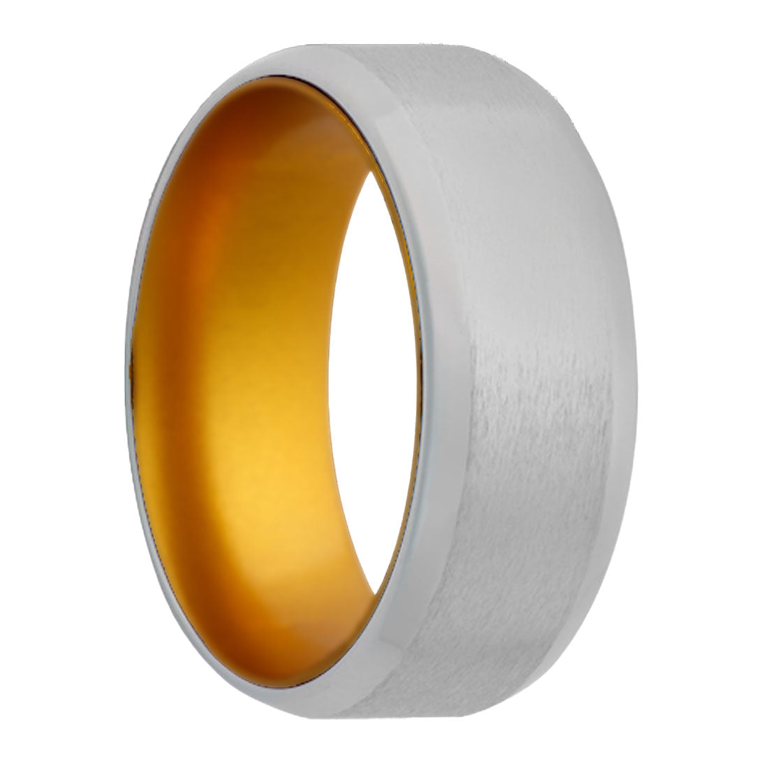 Satin Cobalt Wedding Band with Beveled Edges & Yellow Center