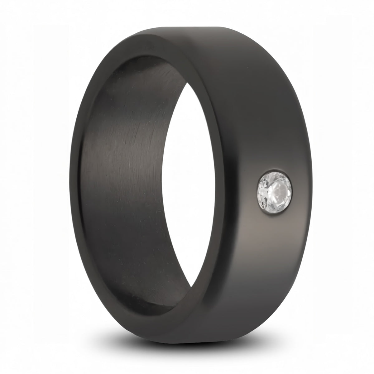 Satin Finish Eclipse Black Diamond Wedding Band with Beveled Edges