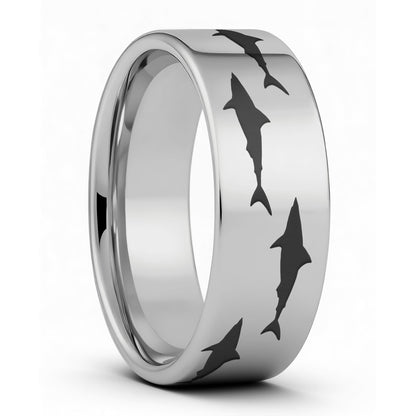 One Shark Tungsten Men's Wedding Band displayed on a plain white background
