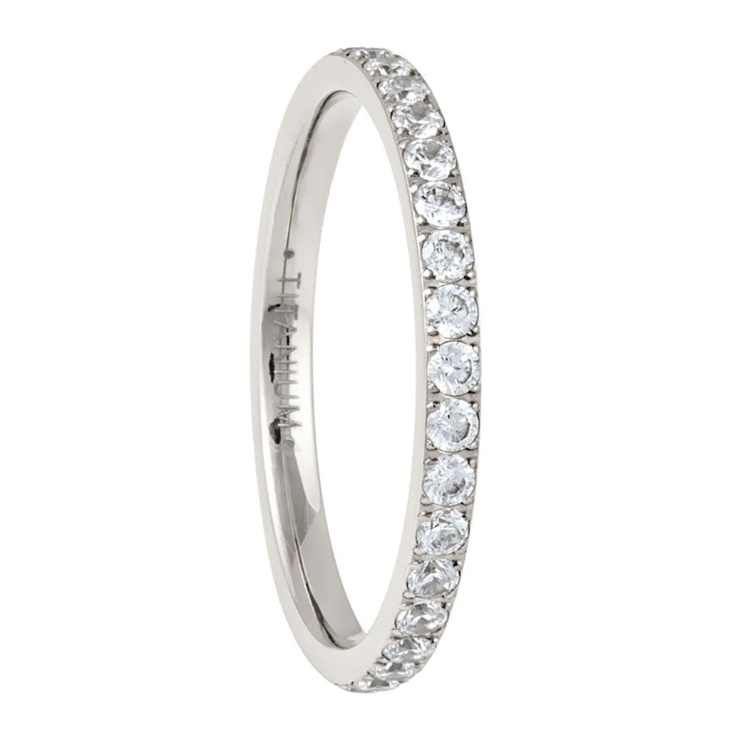 Titanium Women's Wedding Band with Eternity Cubic Zirconia